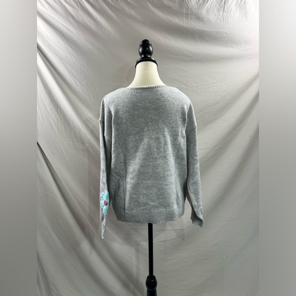Floral Decor Round Neck Long Sleeve Sweater Grey - Picture 9 of 9